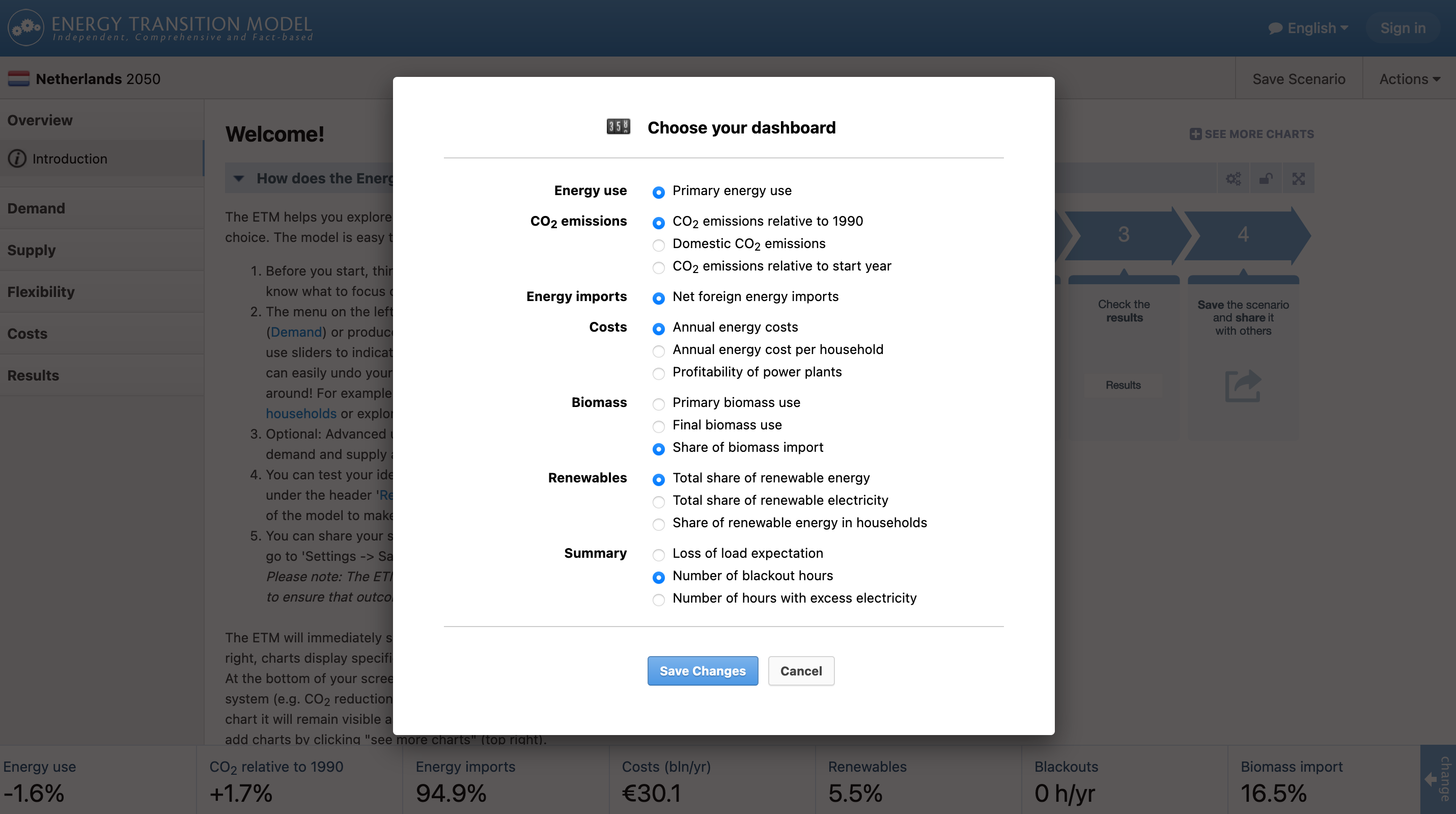 Change dashboard